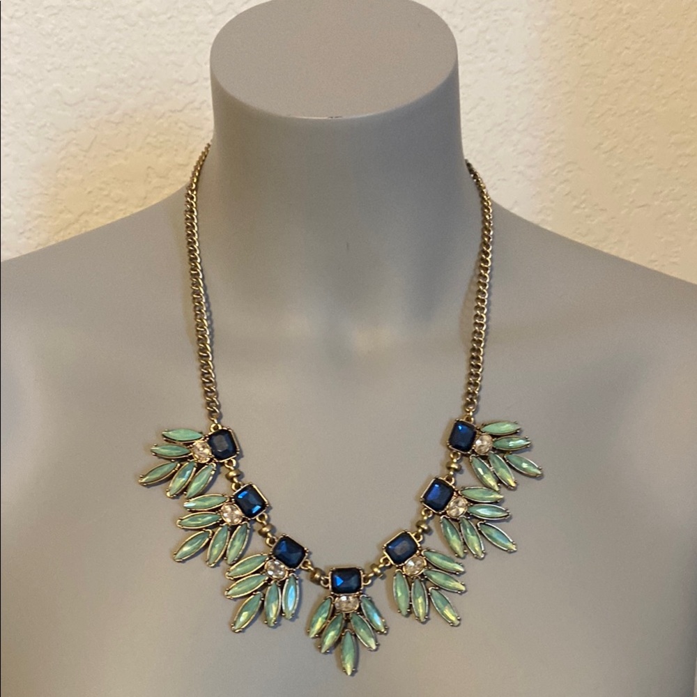 Gold and Blue Fan Design Necklace